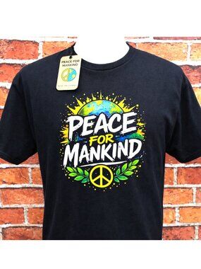 New! PEACE FOR MANKIND 100% Cotton Lightweight T-Shirt Emphasis MSRP $28 Sz L  N